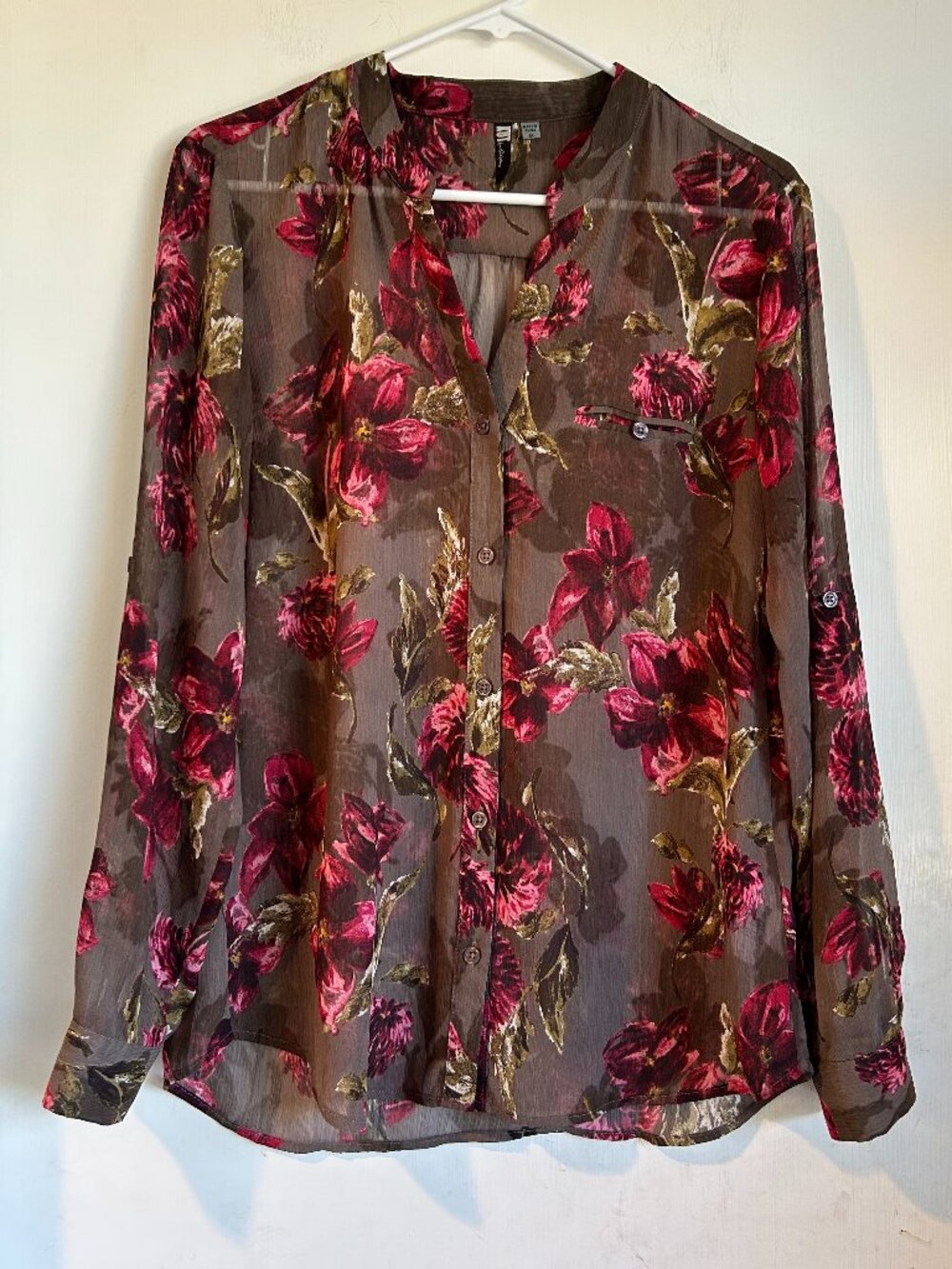 KUT - Sheer Brown Blouse with Velvet Florals